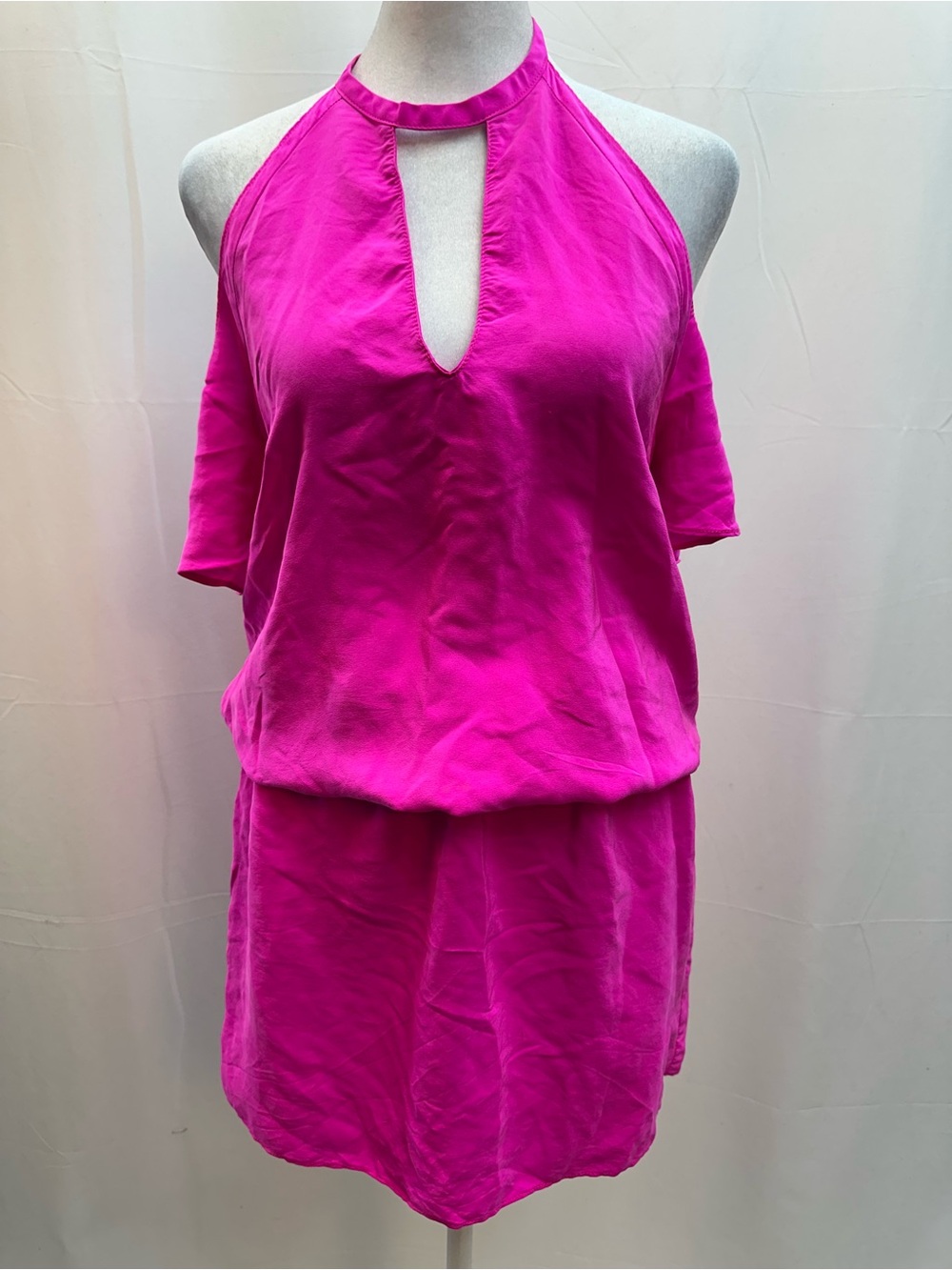 Amanda Uprichard Hot Pink Silk Cold shoulder Mini Dress